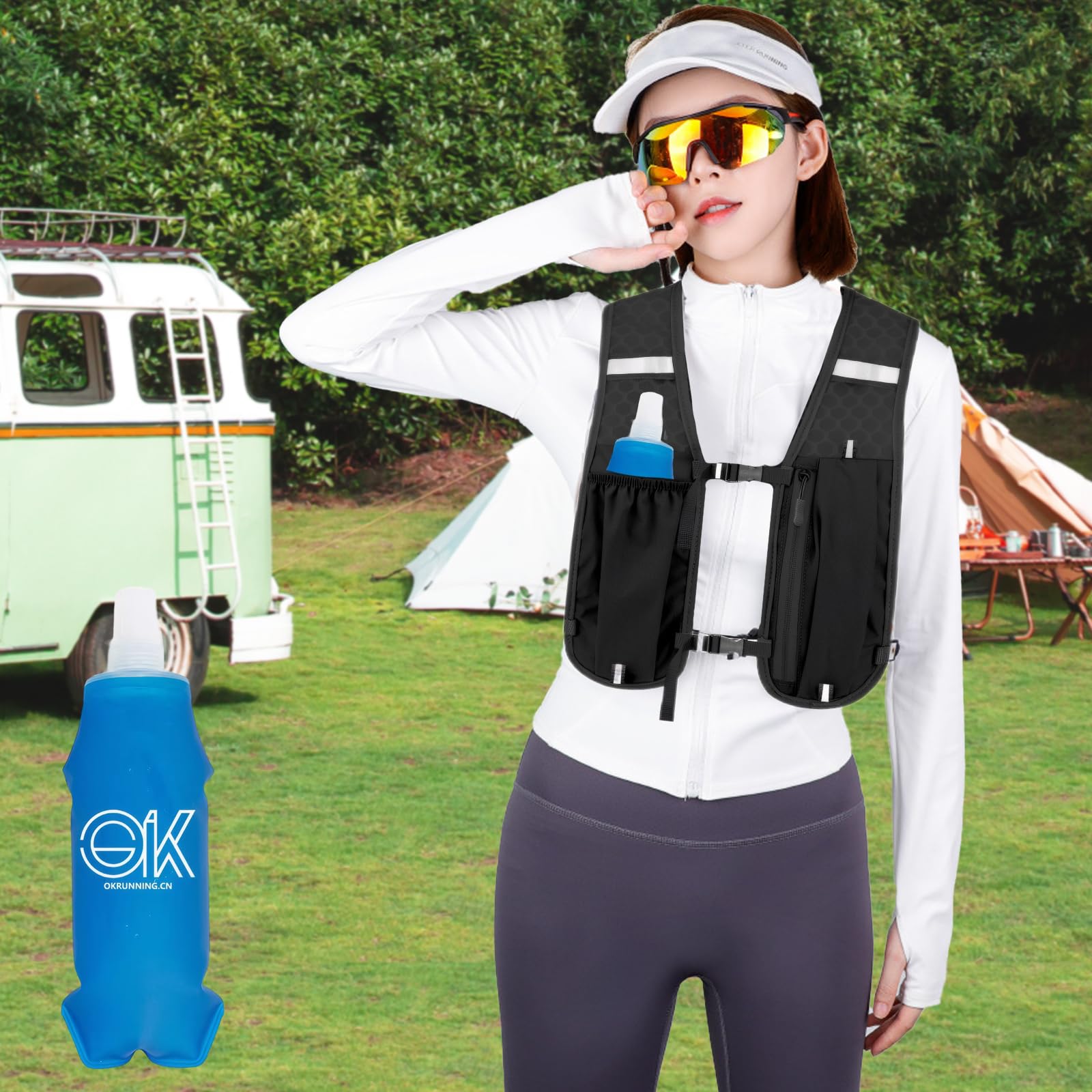 Kamizelka do biegania dla kobiet,plecak do biegania,wodoodporny,odblaskowy,biegów przełajowych,maratonu, kempingu (z bidonem 500 ml)