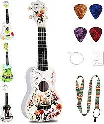 RANMING Ukulele Ukulele de 53 cm para iniciantes kit de iniciante ukulele de 4 cordas com alça, palhetas, cordas de carbono uku de plástico portátil para educação musical, atividades ao ar livre
