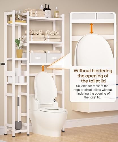 Miniatura 3 de Homde Almacenamiento sobre el inodoro con canasta y cajón, organizador de baño de bambú con estante ajustable y almohadillas impermeables para los