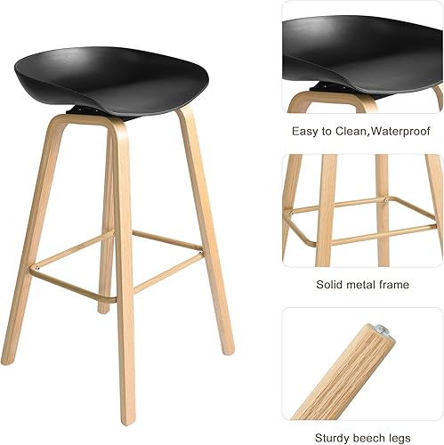 Miniatura 4 de Taburetes de bar de 28.7 pulgadas, sillas de cocina, altura de mostrador, taburetes de bar con patas de madera, interiores y exteriores, Negro -