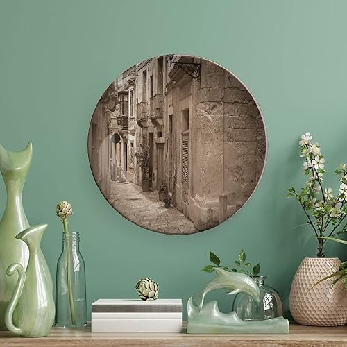 Miniatura 5 de XISUNYA Plato decorativo de 7 pulgadas, plato retro de vajilla con estampado de calle estrecha de la ciudad europea, accesorio de decoración para