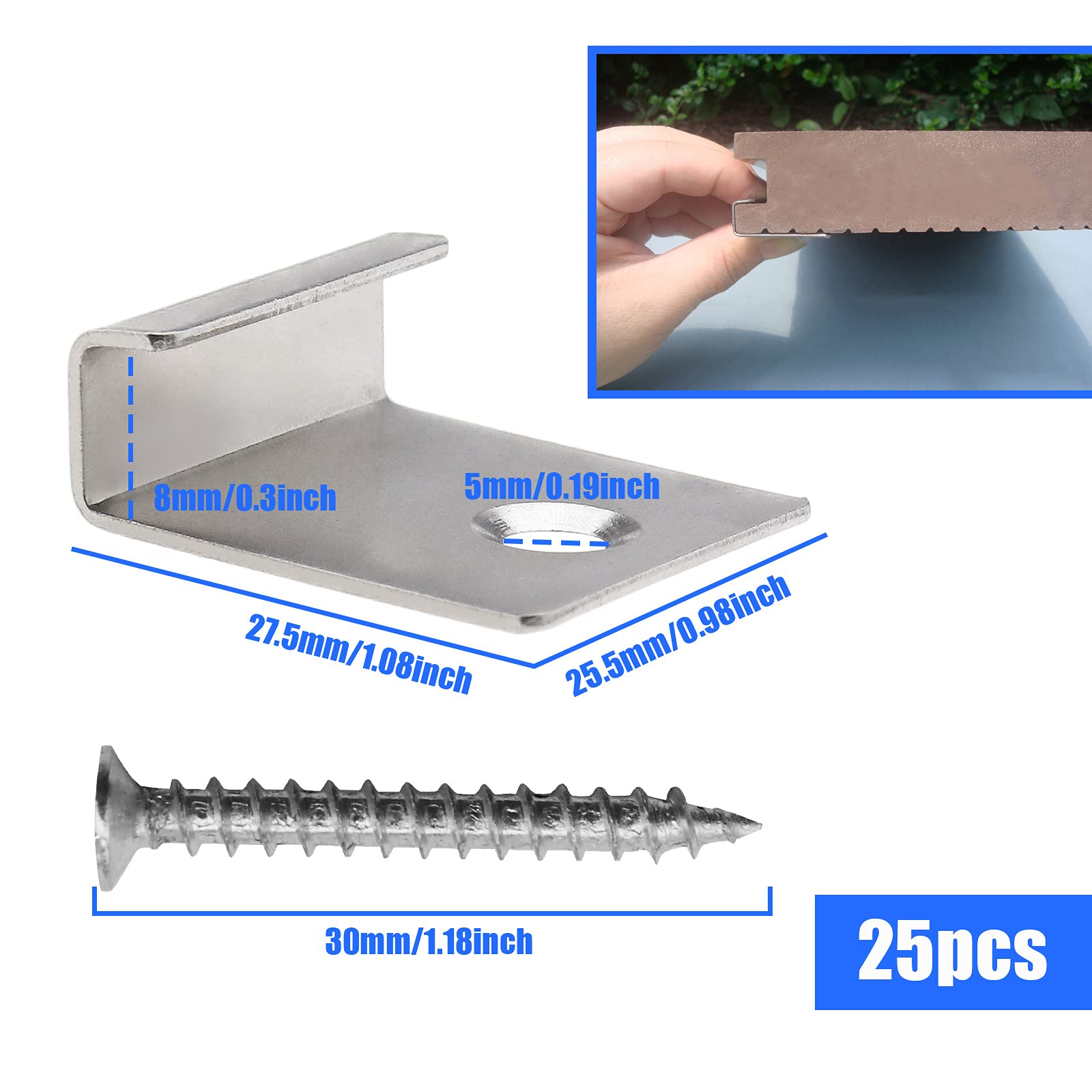 25pcs Clip de Fixation de Démarreur Caché pour Terrasse en Composite avec Vis 8mm
