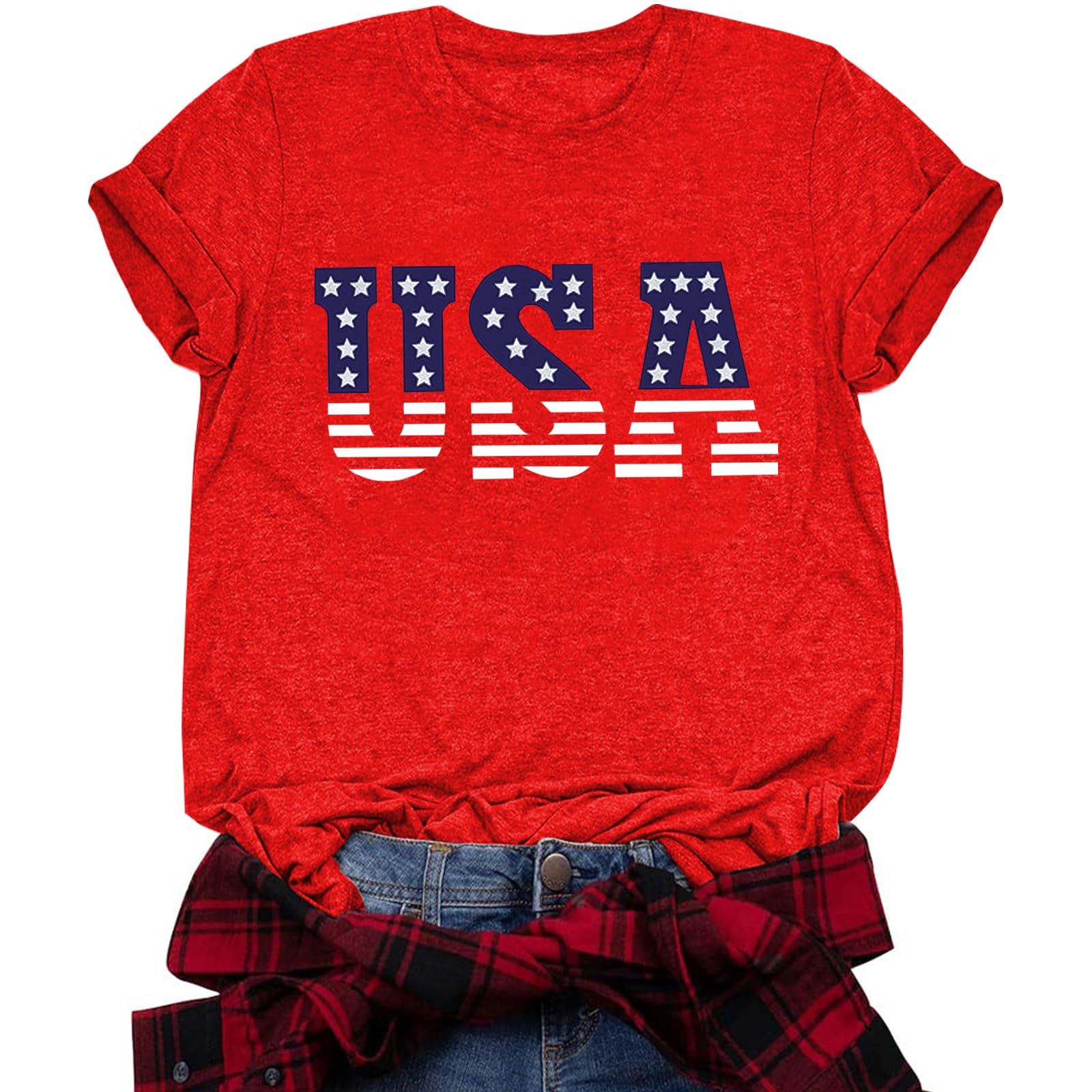 American Flag Shirts for Women 4th of July T-Shirt USA Print Independence Day Patriotic Tops Stars and Stripes Tees