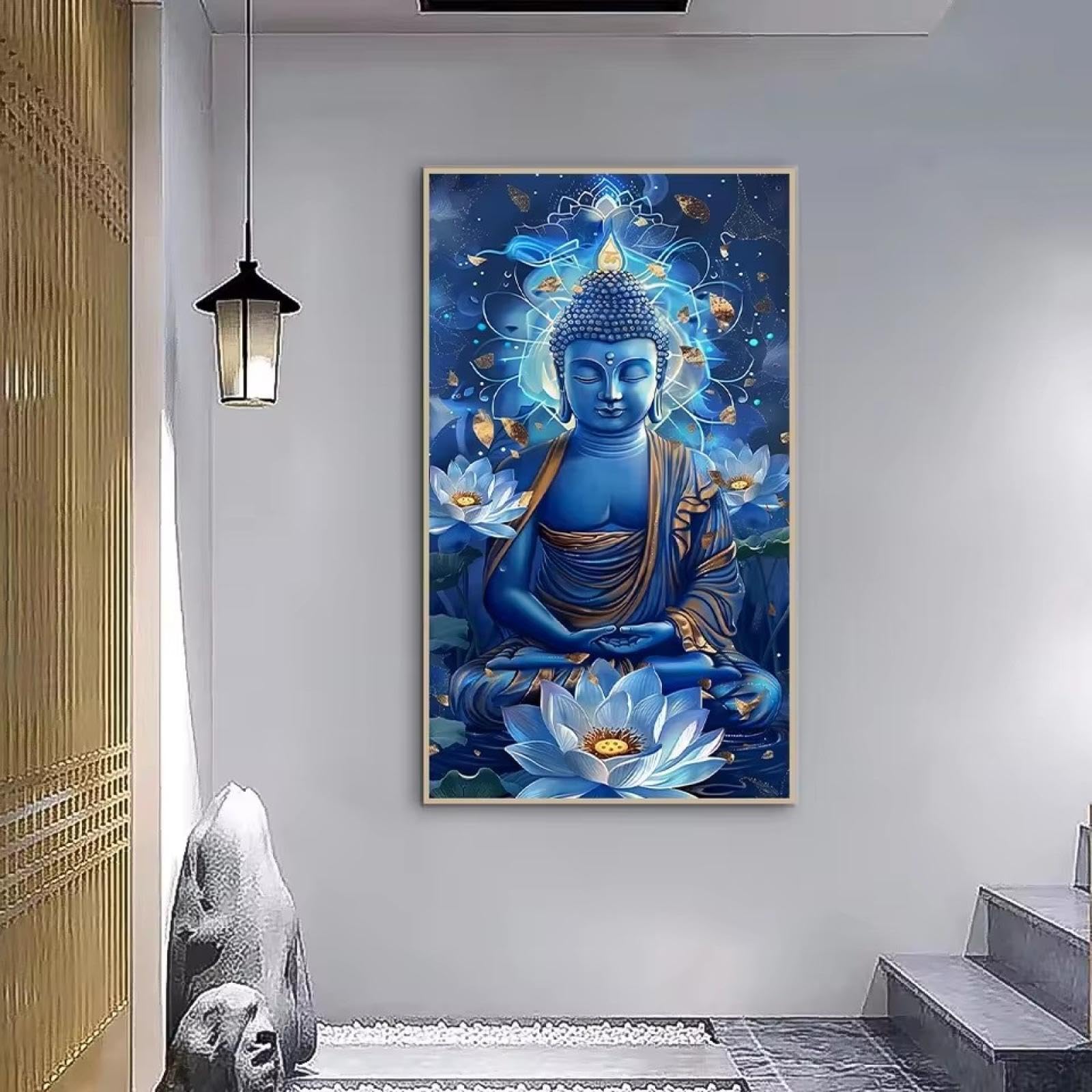 Bouddha bleu décoration murale zen grand format tableau lotus XINBAO - 8