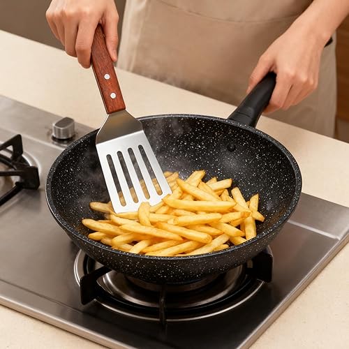 Miniatura 8 de Hevy Duty - Juego de 4 espátulas de acero inoxidable, 2 tamaños de espátulas metálicas para uso en cocina, espátula sólida y ranurada con mango de