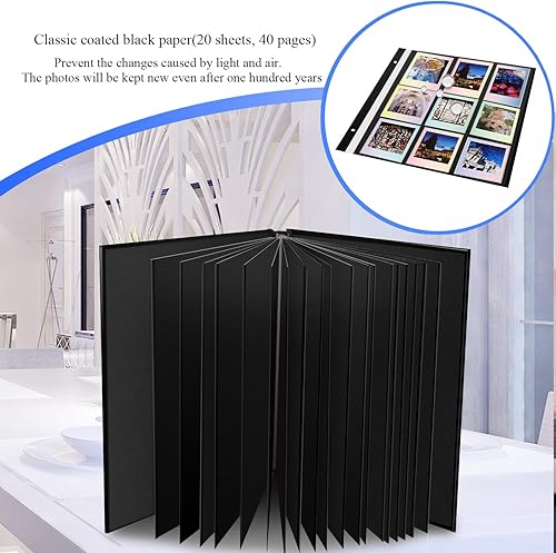 Miniatura 4 de Álbum de fotos autoadhesivo, cubierta de piel autoadhesiva, 40 páginas negras, álbum de recortes magnético para manualidades, álbumes de fotos