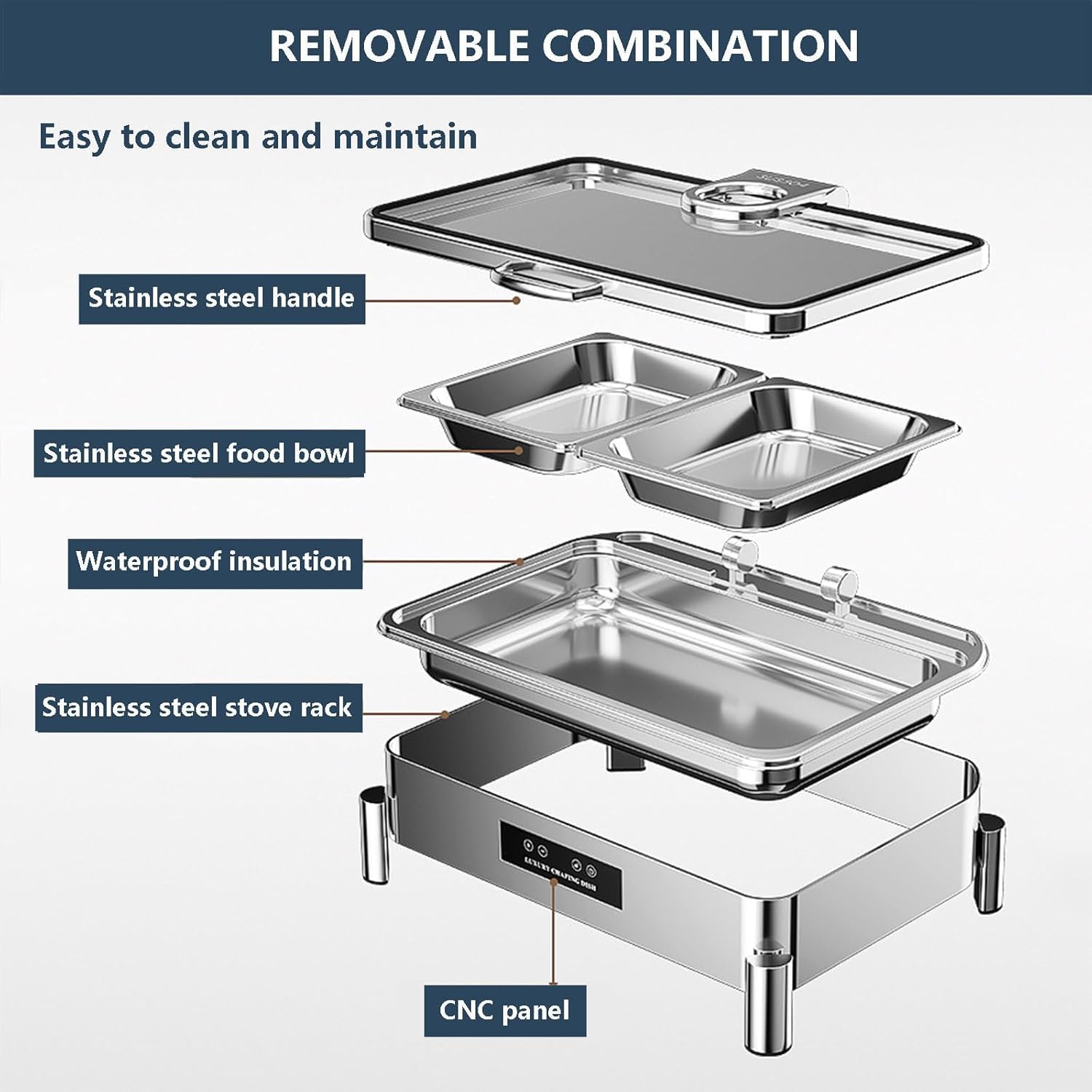 9L Scaldavivande Elettrico per Buffet, Chafing Dish Elettrico Professionale, Scaldavivande Elettrico Professionale con Regolazione Intelligente della Temperatura, per Buffet, Feste e Banchetti