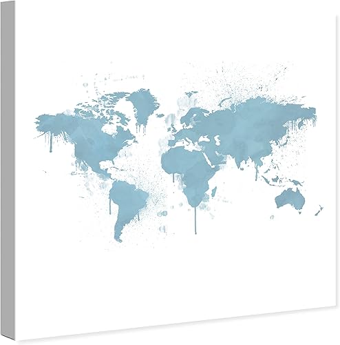 Miniatura 2 de The Oliver Gal Artist Co. Maps - Lienzo decorativo para pared, diseño de Mapamundi Aqua, decoración del hogar, 30 x 30 pulgadas, azul, blanco