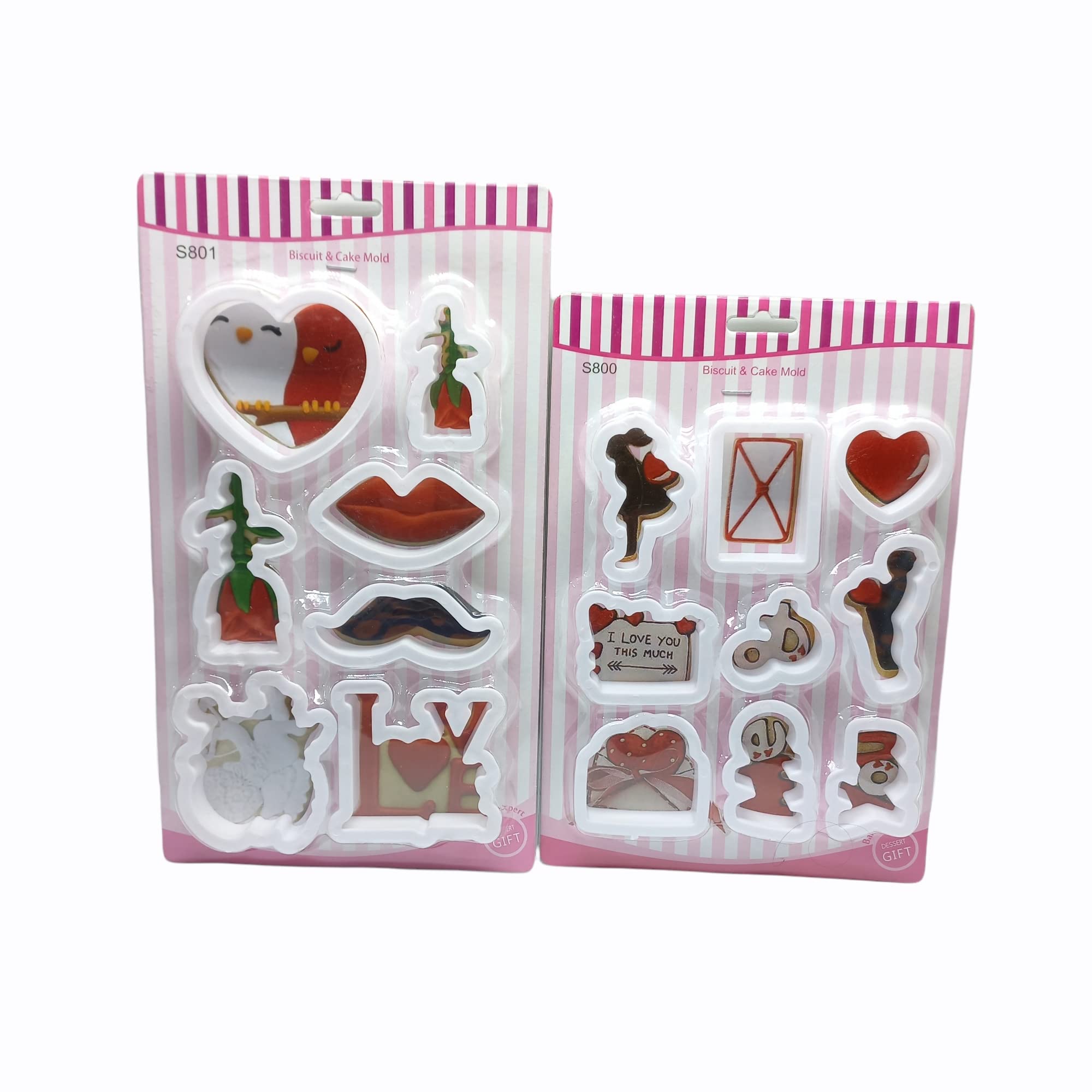 Bake Bully9 PCS & 7 PCS Valentine Love Theme Custom Plastic Fondant Cookie Cutters Baking Tools, Set of 2.