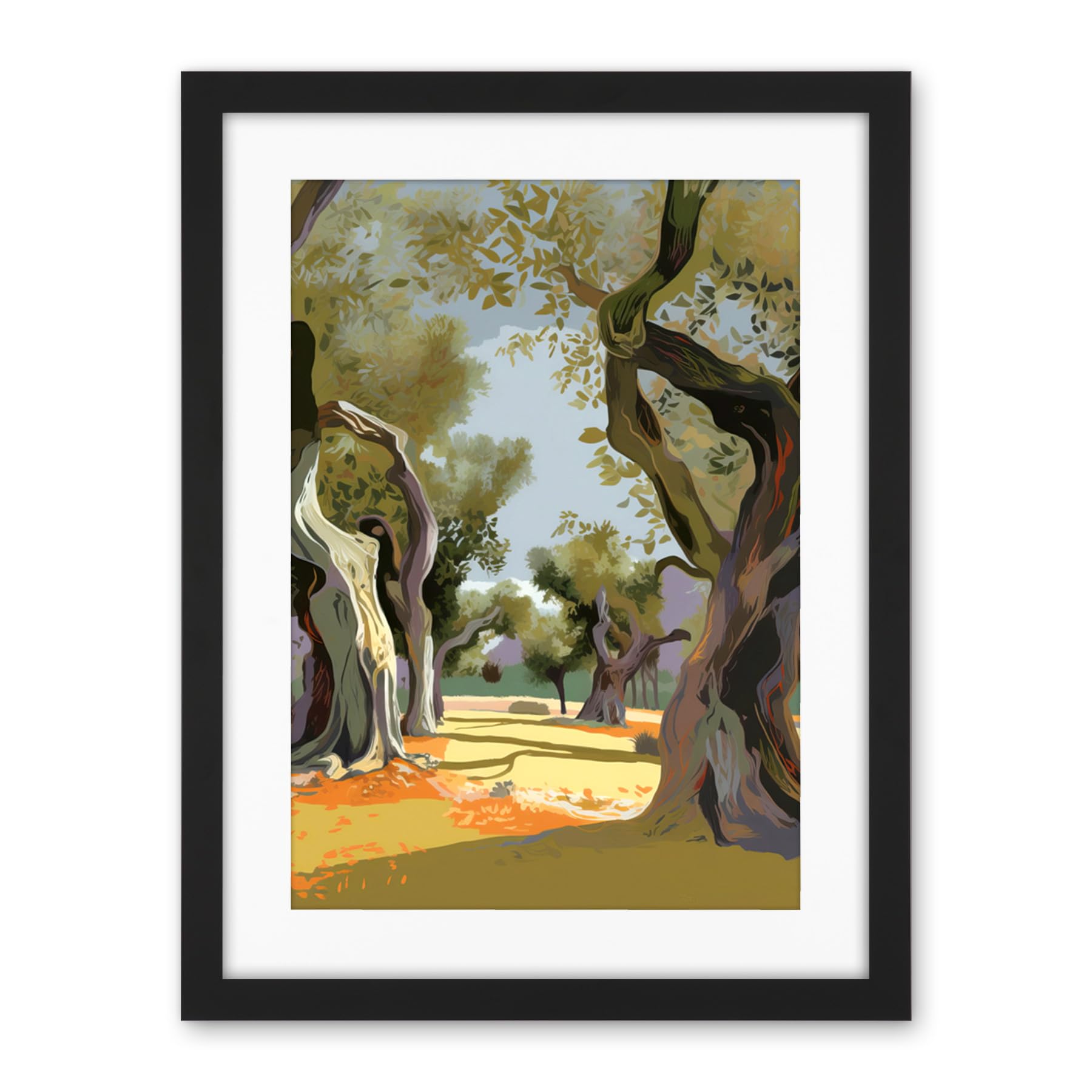 Artery8 Mediterranean Landscape of an Olive Tree Grove Artwork Framed Wall Art Print 18X24 Inch