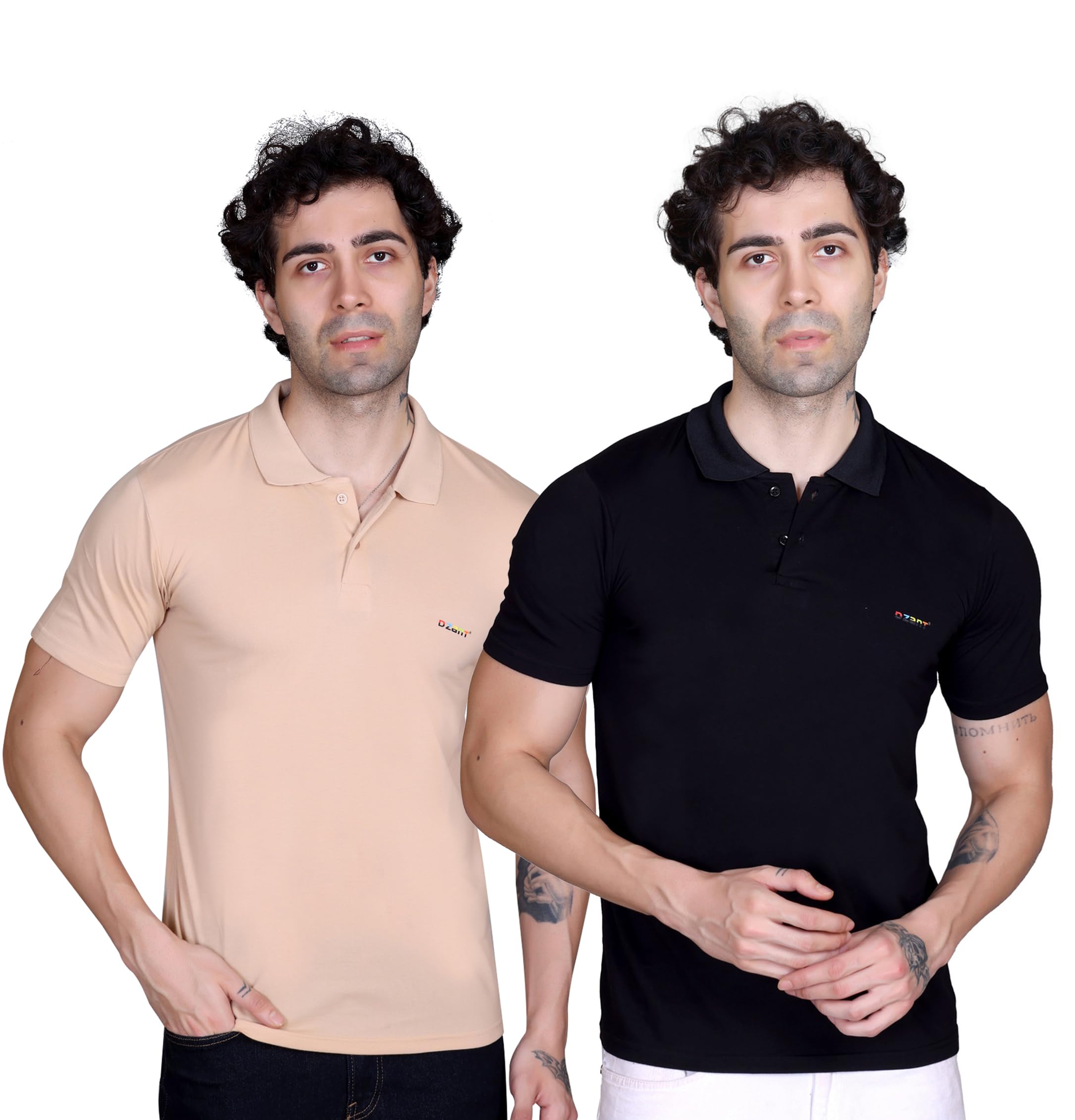 dzant Men's Cotton Rich Solid Polo Tshirt | Collar Tshirts | Half Sleeves | Plain-Regular Fit (Combo Pack of 2)-picture-12