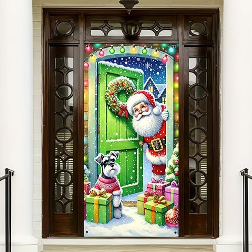 Miniatura 3 de Cubierta de puerta de Navidad de 71 x 35 pulgadas, pancarta de puerta de perro de Papá Noel, letrero de invierno para puerta delantera, cadena de