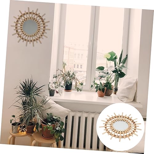 Miniatura 8 de DECHOUS Espejo de maquillaje de ratán, espejo de pared bohemio, espejo de pared rústico, espejo bohemio para colgar en la pared, espejos montados en