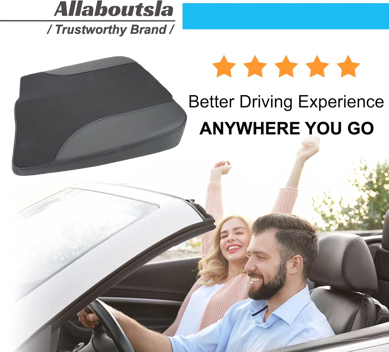 Allaboutsla Car Seat Cushion, Car Seat Cushions for Driving with Comfort Memory Foam - Sciatica & Back Pain Relief, Suitable for Car, Truck, Office Chair (Black) : Automotive