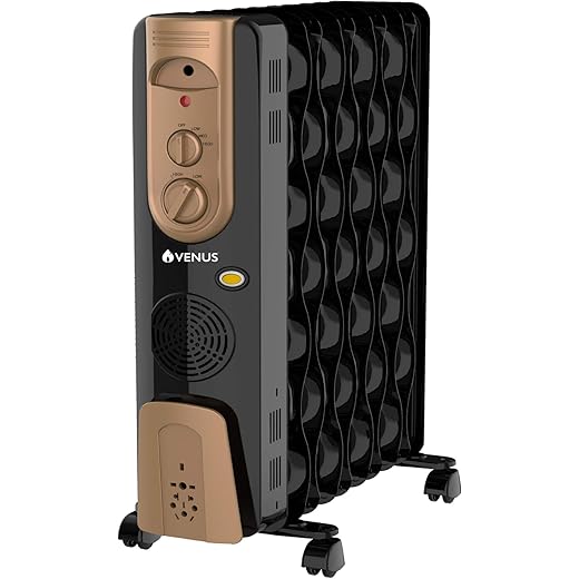 VENUS 9 Fin 500 Watt Oil Filled Radiator Room Heater Black