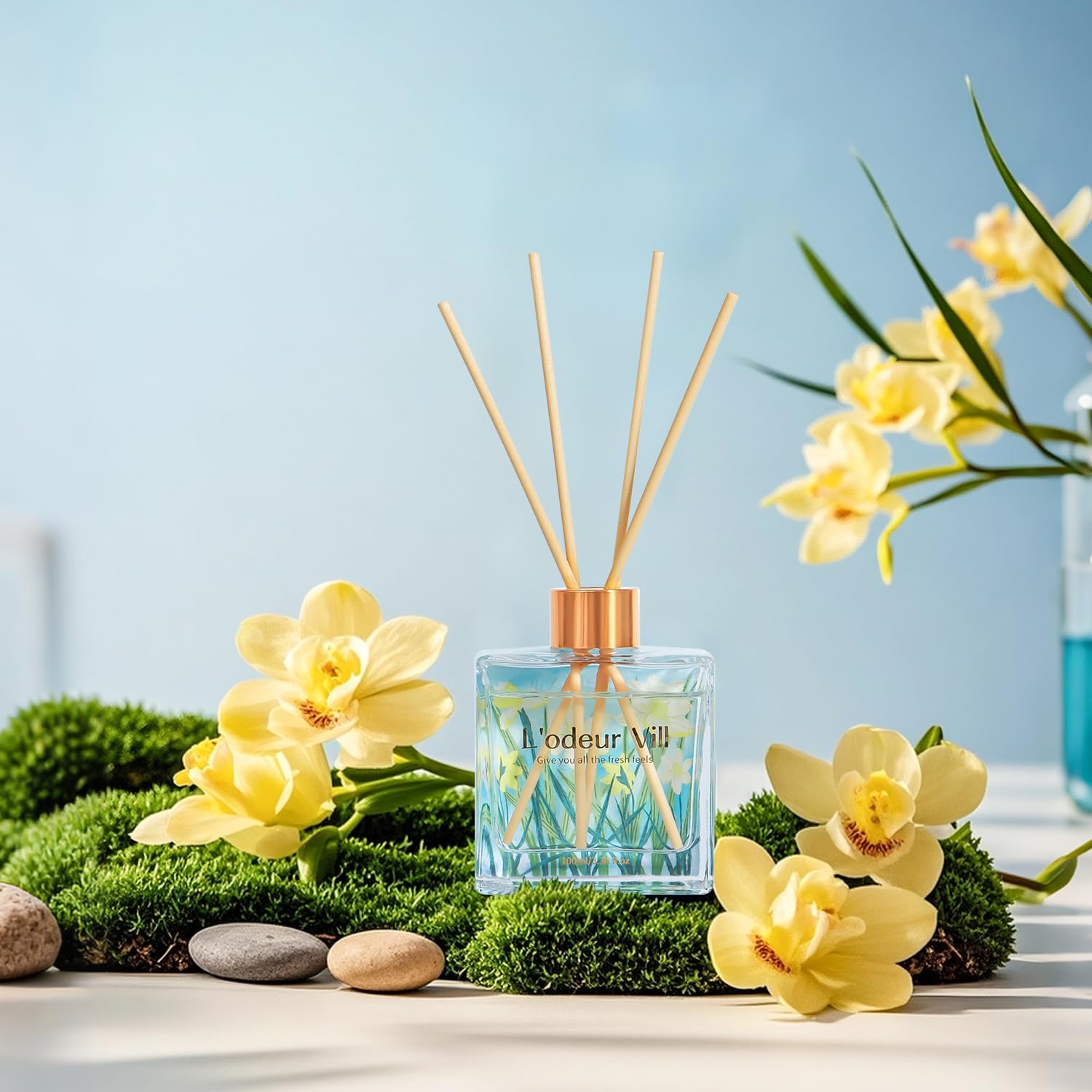 L'odeur Vill Profumatore per Ambienti, Vaniglia Profumatore per Ambienti con 6 Bastoncini di Fragranza, Diffusore di Fragranze per Bagno, Appartamento, Decorazione Della Casa, 100ml