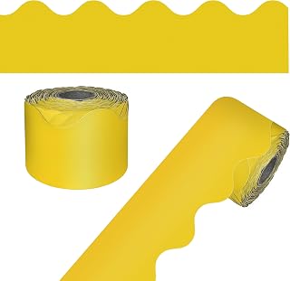 Carson Dellosa Education 65Ft of Yellow Bulletin Board Borders, 1 Roll of Scalloped Trim for Rolling Whiteboard, Cork and Posterboard, Party Decorations, and Classroom Decor