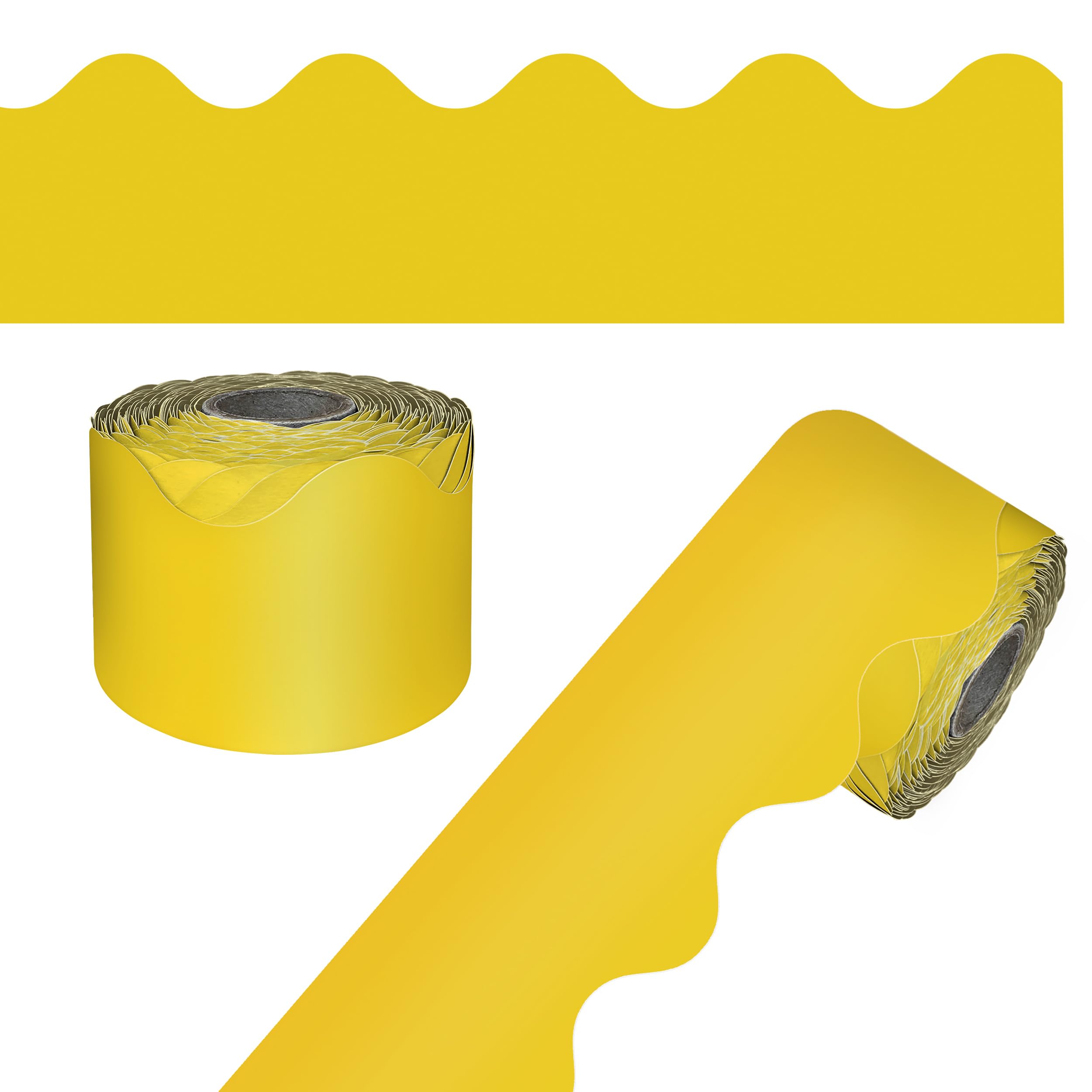 Carson Dellosa Education 65Ft of Yellow Bulletin Board Borders, 1 Roll of Scalloped Trim for Rolling Whiteboard, Cork and Posterboard, Party Decorations, and Classroom Decor