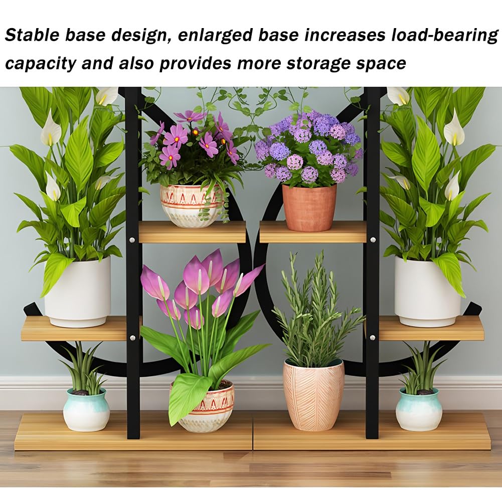 Support d'angle en métal à 5 niveaux avec plusieurs planches en bois et crochets, pour plantes en pot et suspendues, présentoir peu encombrant pour salon, terrasse, balcon, chambre à coucher