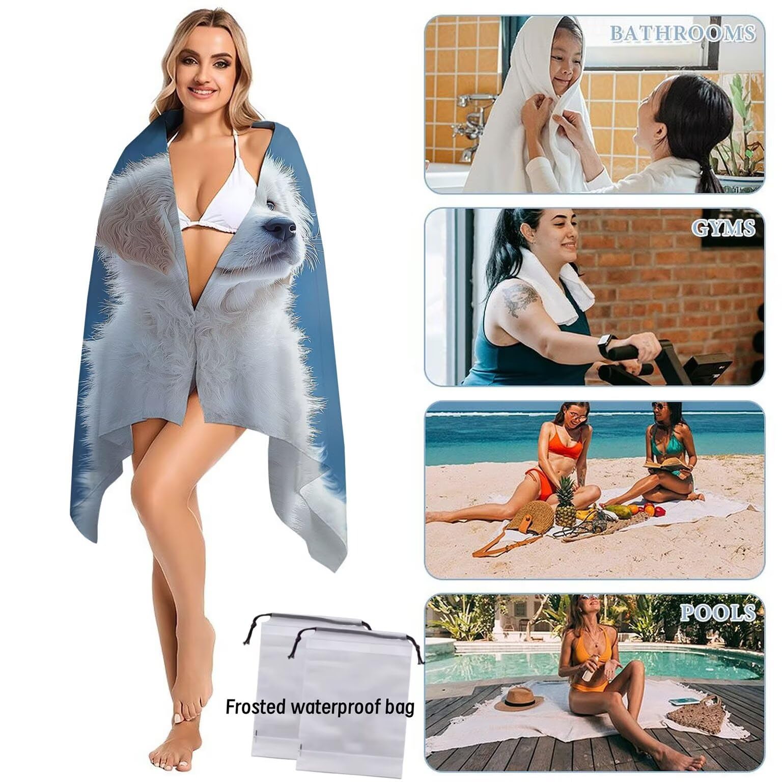 Telo Mare Microfibra Asciugamani Teli da Spiaggia Asciugamano Palestra 2 Set Antisabbia 100 x 200 cm xxl Donna Accessori Mare Telo Mare Grande per Piscina Bagno Travel Regali (Animali cani) U-281