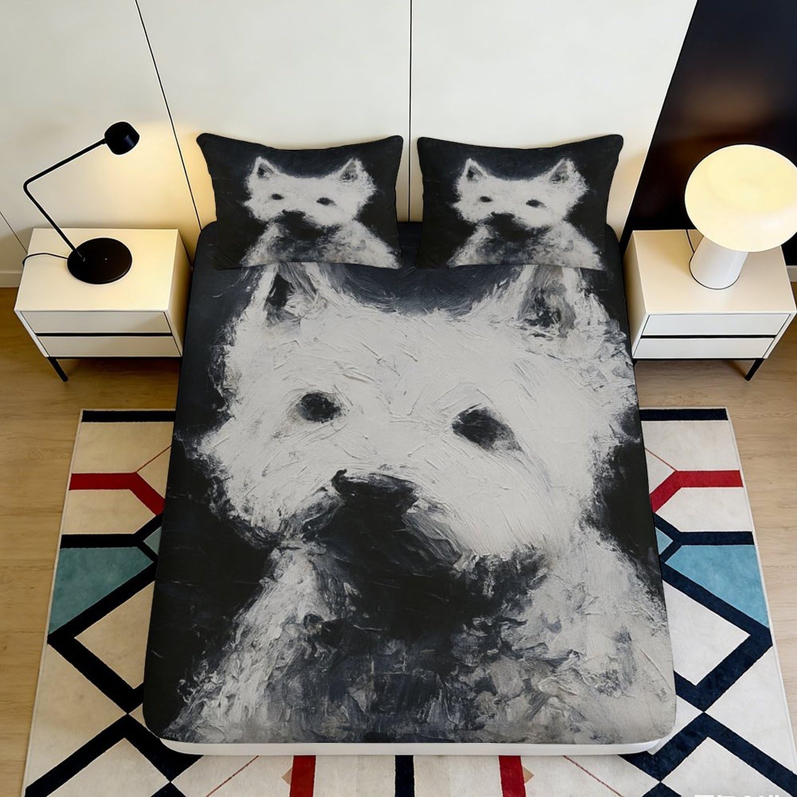 3D Printed Westie Dog Fitted Sheet Microfiber Anti-Slip Bedroom Decor Artistic Pet Bed Cover Machine Washable 90x200x25cm