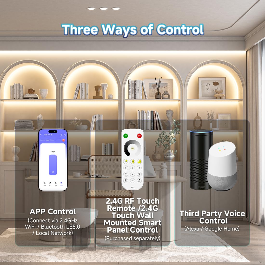 FCOB WiFi Bluetooth Controlador SP530E y RB1 2.4Ghz Dimming RF Remoto Kit Adecuado para COB SMD PWM/SPI Solo Color Tiras de LED DC5V DC12V DC24V
