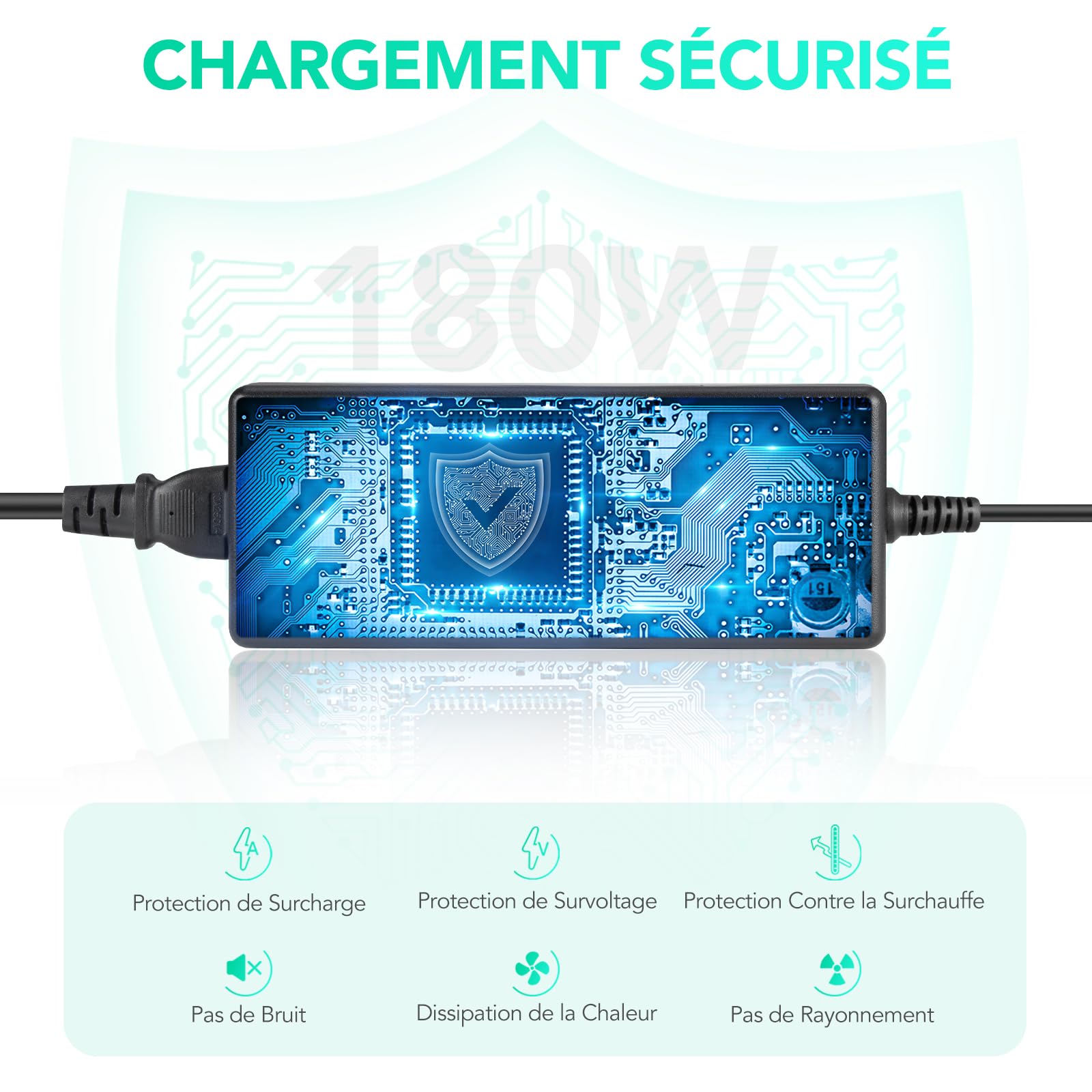 AGPTEK Chargeur Secteur 15A 180W AC à DC Adaptateur, 220V 12V Convertisseur Électronique Prise d'Allume Cigare de Voiture 100-240V, Secteur Transformateur Convertisseur pour Gonfleur Pneu/Aspirateur
