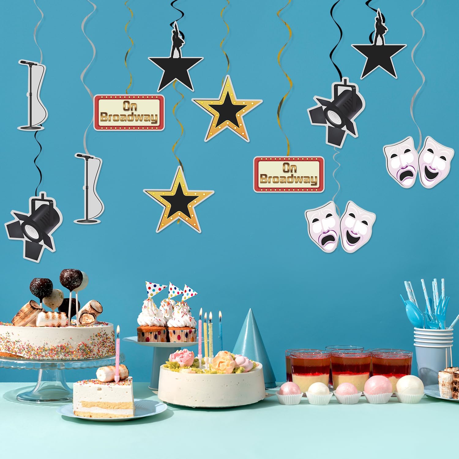 American Musical Party Supplies Decorations 18Pcs The Famous Musical Birthday Foil Ceiling Hanging Swirls Streams for Kids Adult Broadway Musical Lover Supplies
