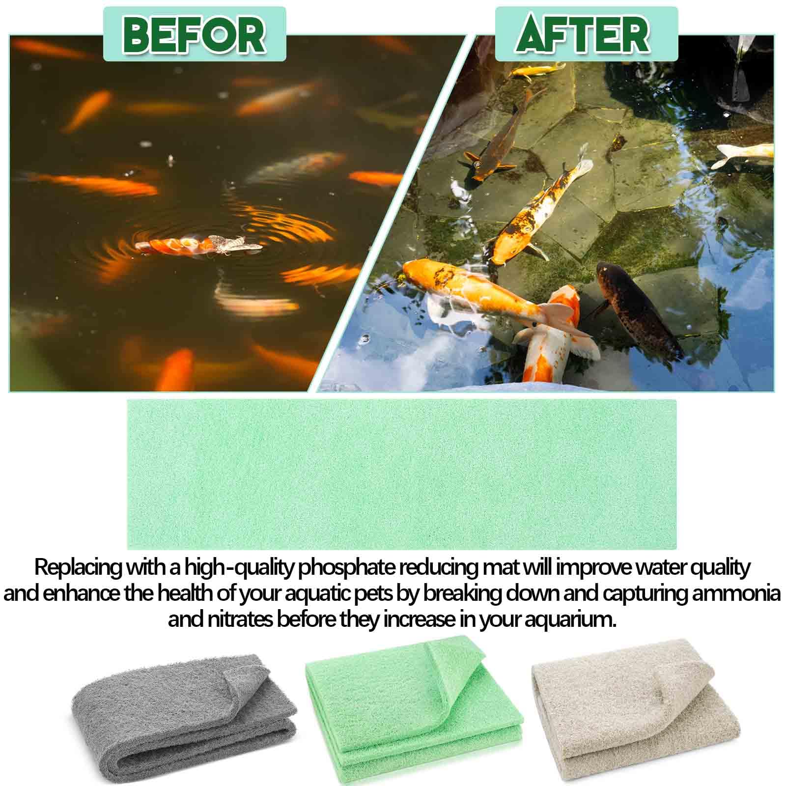 Treela 3 almohadillas de filtro de acuario de 45,7 x 25,4 cm, kit de filtro de repuesto, almohadillas de eliminación de nitrito de fosfato de amoníaco, cortadas para adaptarse a acuarios y estanques