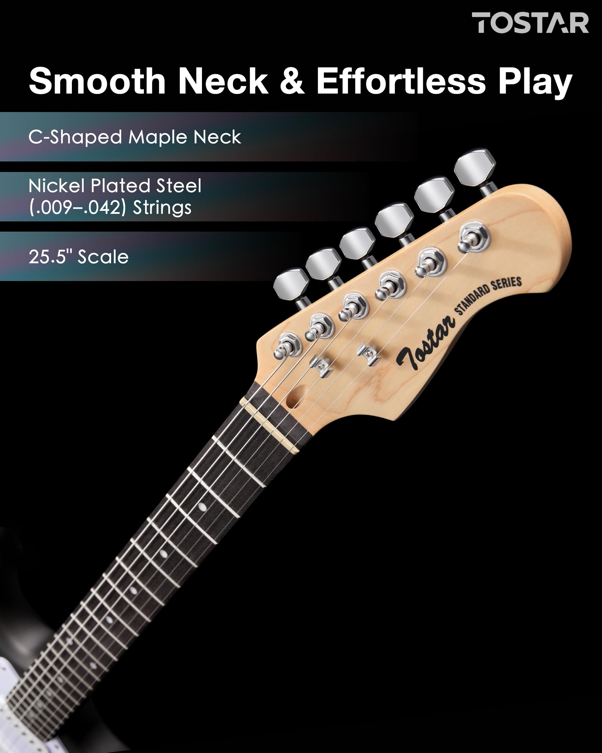 Kit per chitarra elettrica per principianti da 99 cm con amplificatore e pickup HSS, set completo per principianti con elementi essenziali, custodia da concerto, corde extra, accordatore digitale