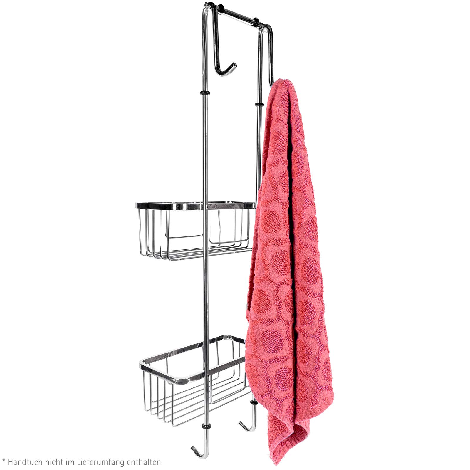 Schulte Duschablage zum Hängen, 2 Etagen, 67 cm, verchromt | Hängeregal aus Edelstahl zur Aufbewahrung von Duschutensilien mit integriertem Halter für einen Duschwischer.