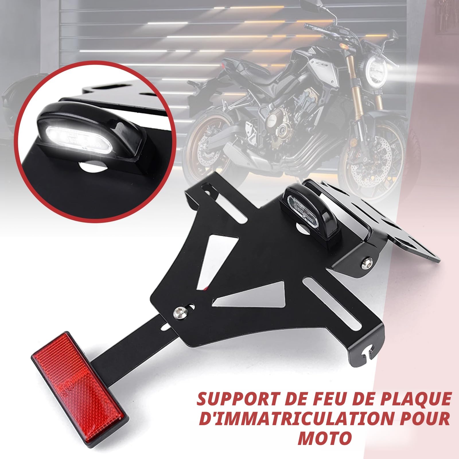 Support de Plaque d'immatriculation pour Moto, Angle réglable pour Moto, Porte-Plaque de numéro de Moto avec éclairage de Plaque, Support Universel De Clignotant pour Feu Arrière De Moto