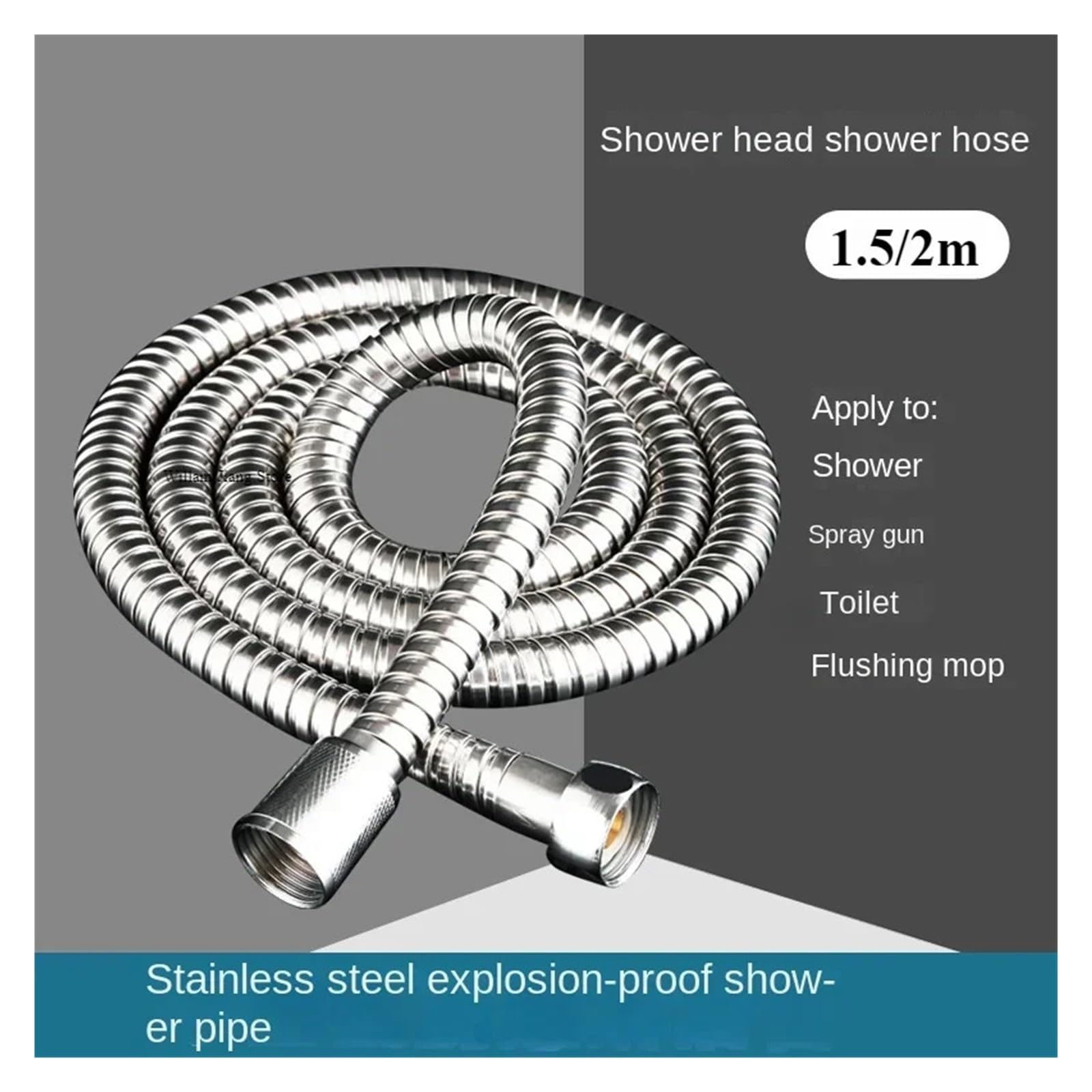 Accesorios for mangueras de Ducha, extensión de mangueras de jardín, Tubo 304 Negro/Plateado, Flexible, for baño, Tubos Largos Extensibles for el hogar(Silver,1.5m)