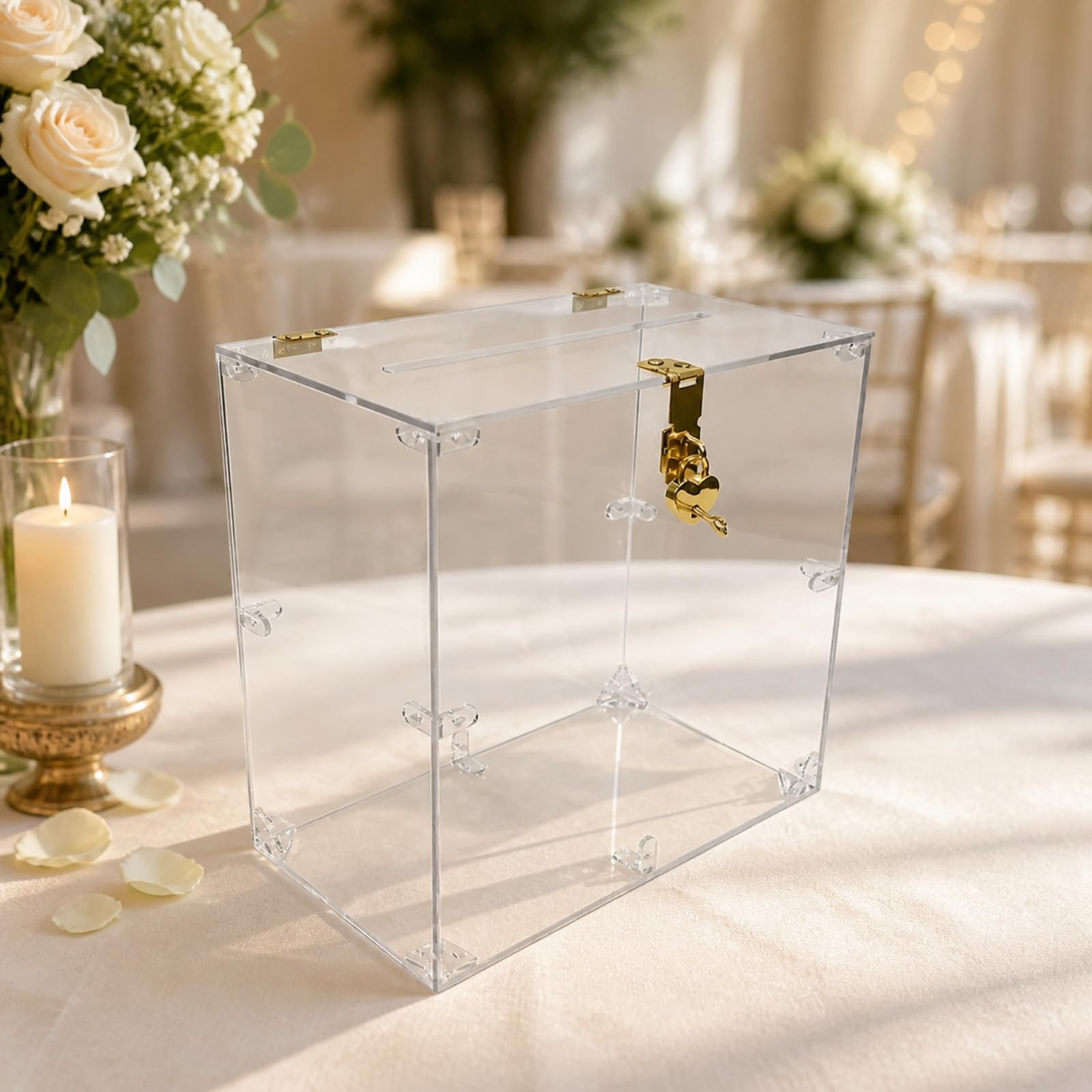 Amagogo Boîte Collection Cartes Enveloppes En Acrylique Sécurisée Urne Mariage verture sur Élégante pr Célébration, Transparent