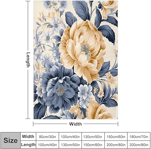 Miniatura 2 de Manta suave hecha a mano con flores amarillas, azul polvoriento, gris, ultra suave, manta de microfibra vintage de 30 x 40 pulgadas para sofá, cama,