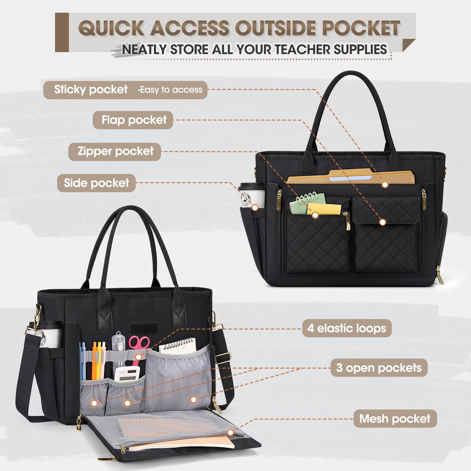 RAINSMORE Borsa tote per insegnanti con scomparto per il pranzo isolato, borsa per laptop da 15,6 pollici, borsa da lavoro leggera per donne borse da infermiera