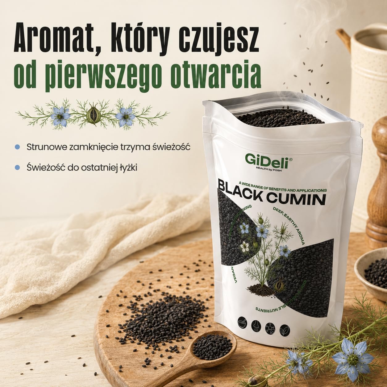 GiDeli Nasiona czarnuszki 1 kg prawdziwych nasion czarnuszki uniwersalne w Twojej kuchni
