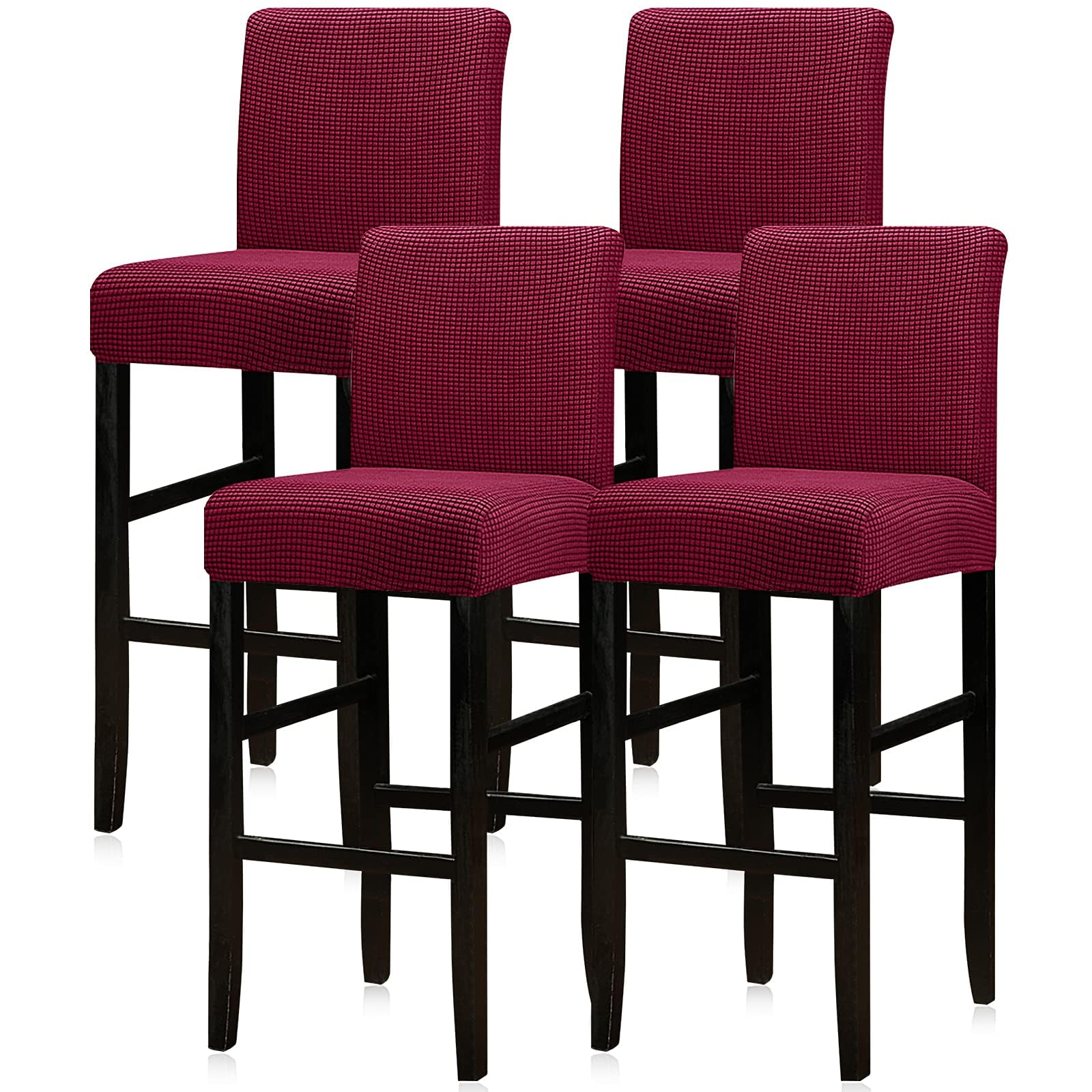 Lellen Bar Stool Covers Set of 4,Stretch Washable Bar Stool Seat Covers Removable Bar Chair Covers with Backs Counter Height Bar Stool Chair Covers for Kitchen Dining Room Cafe（Wine Red）