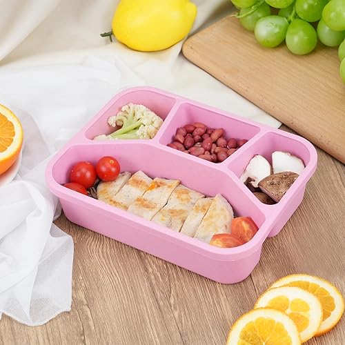 Miniatura 5 de Moretoes Paquete de 4 recipientes para el almuerzo, caja Bento de 4 compartimentos, contenedor de preparación de comidas con tapas transparentes,