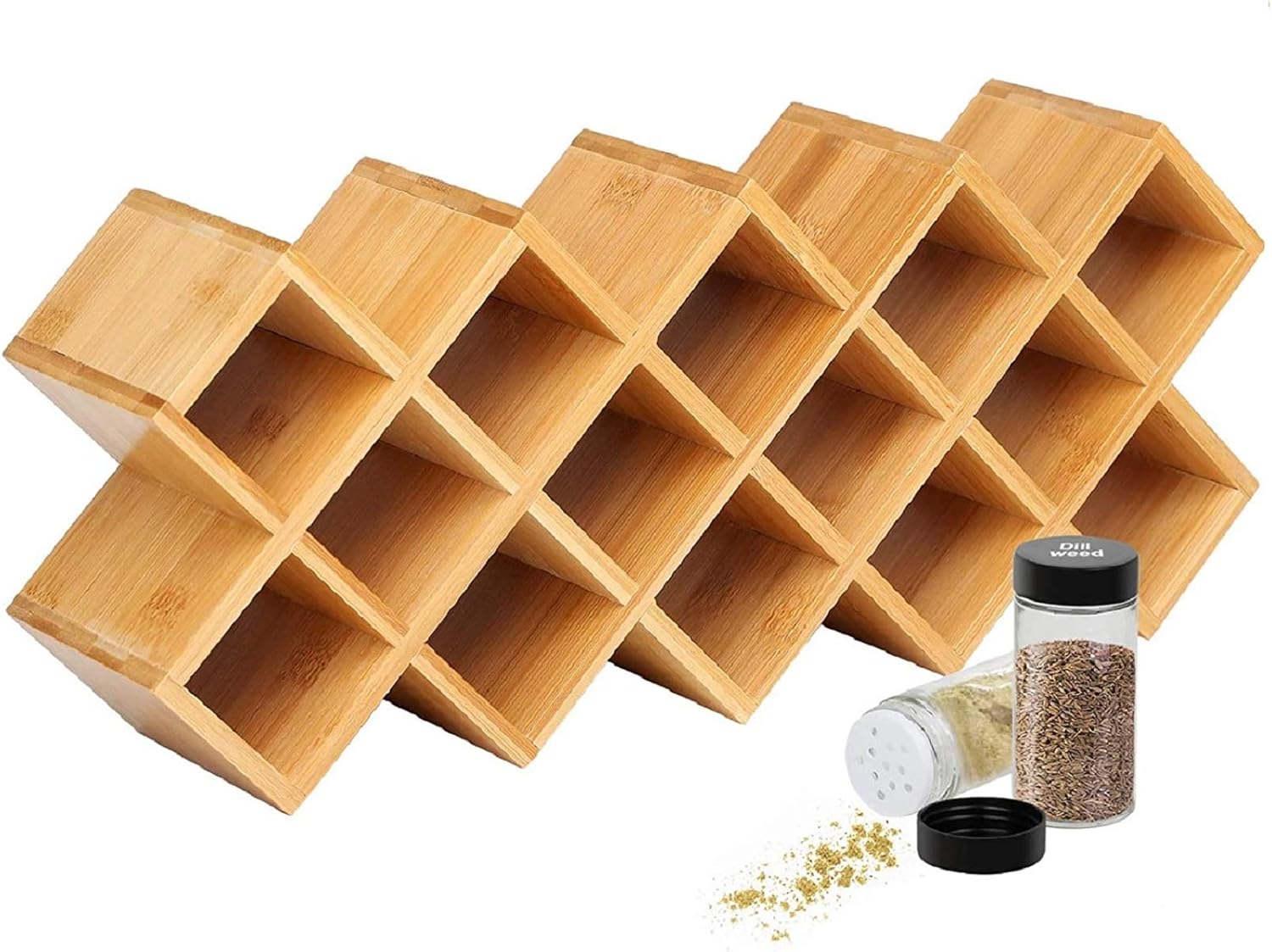 18 Jar Bamboo Spice Rack, Countertop Spice Rack Organizer, Standing