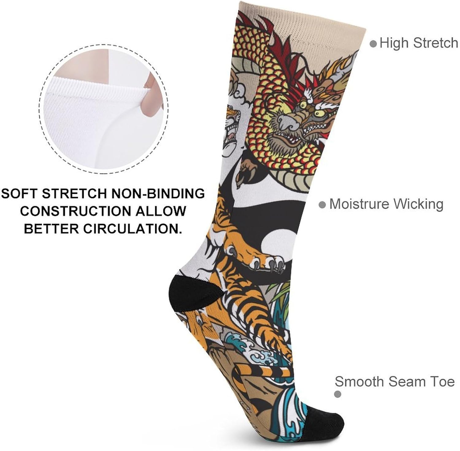 Ying-and-Yang Chinese Dragon And Tiger Knee High Socks Athletic Long Stockings Sport Casual Crew Tube Sock Boot