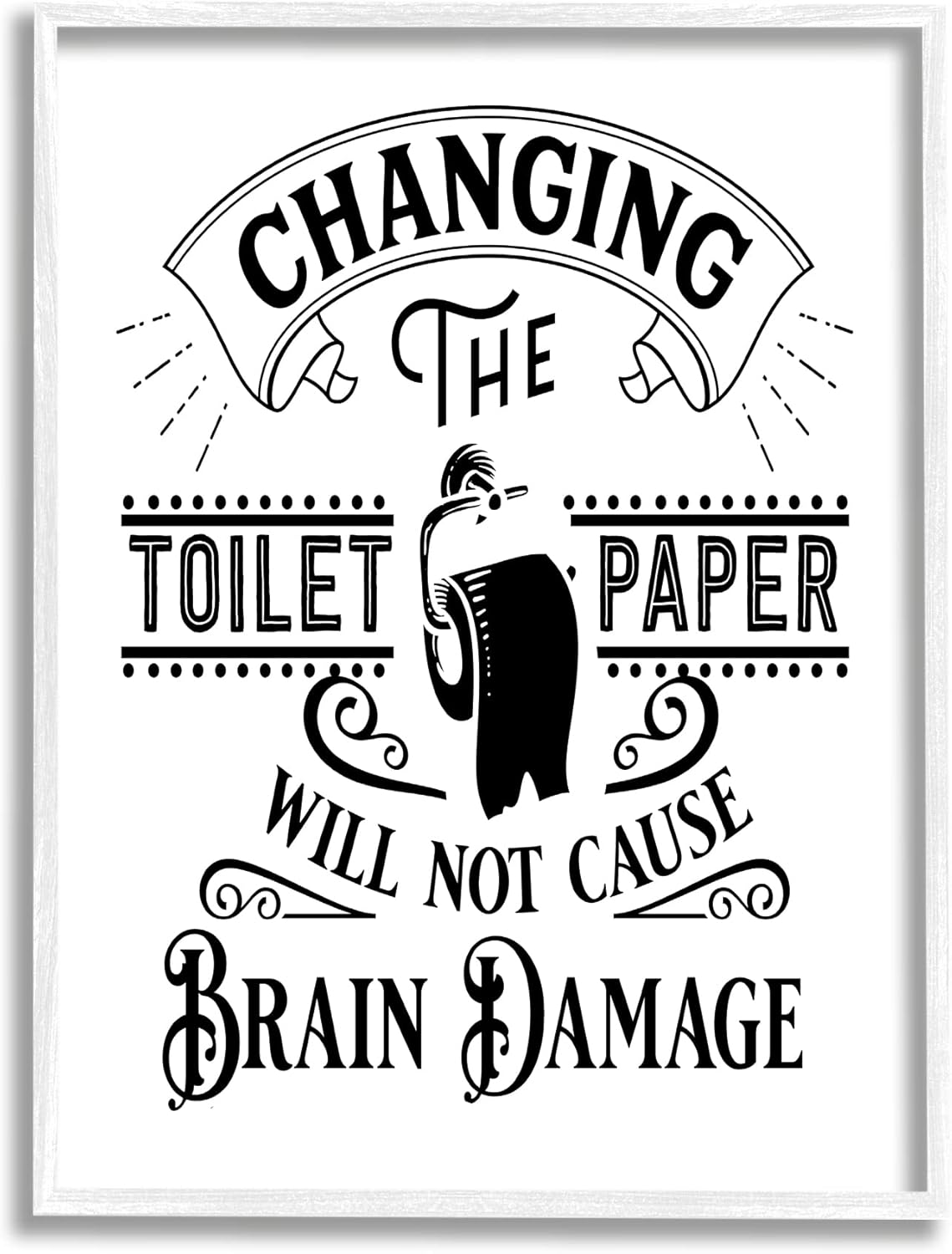 Stupell Industries Change Toilet Paper Vintage Style Humor Typography, Design by Lettered and Lined, White Framed, 24 x 30