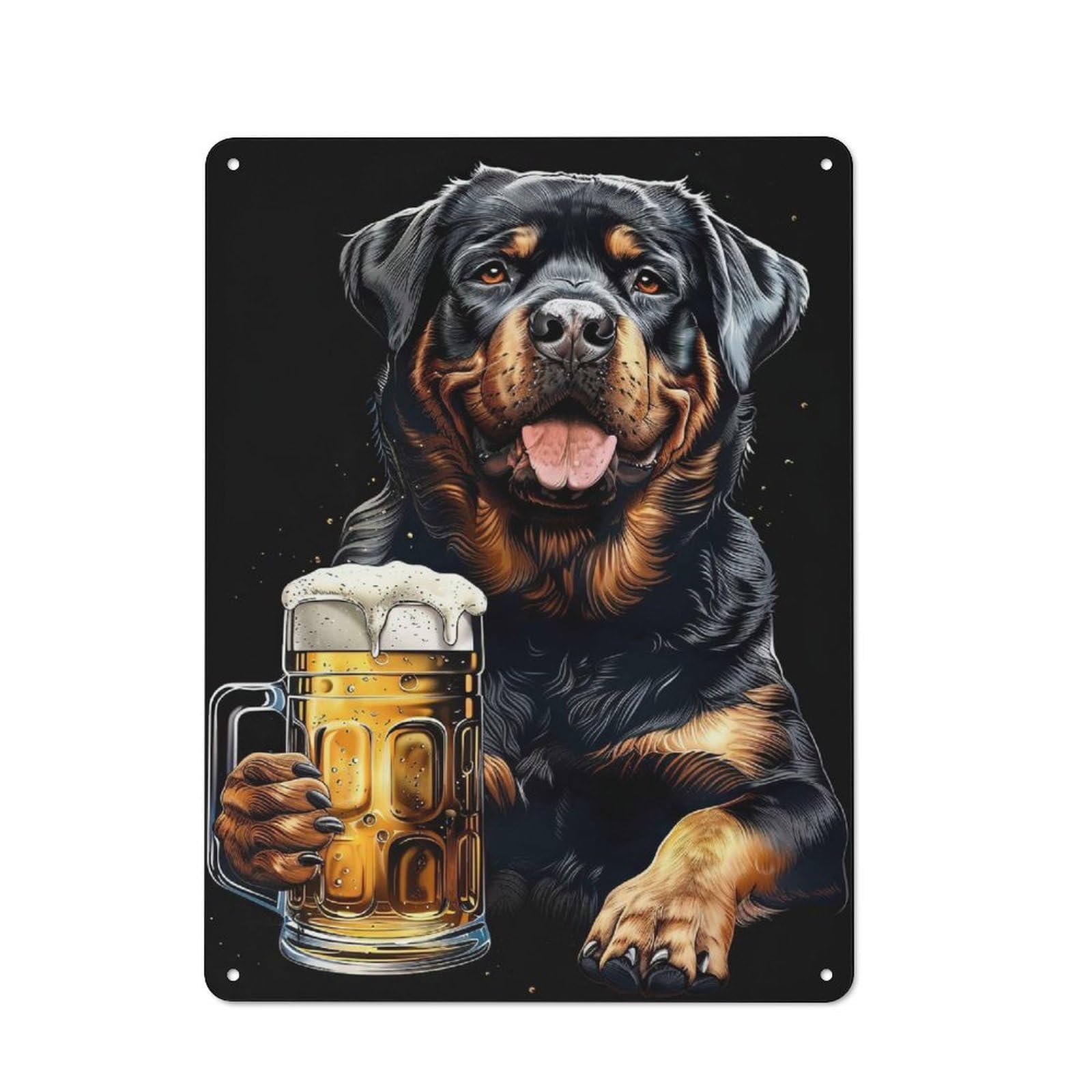 Junmoney Rottweiler With Beer 40X30cm Retro Tin Sign With For Living Room Or Hallway, A Decorative Metal Sign For Living Rooms And Hallways