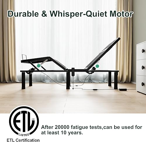 Miniatura 5 de SunsGrove Marco de cama ajustable individual XL, control remoto con cable, inclinación independiente de cabeza y pie, base de marco de cama