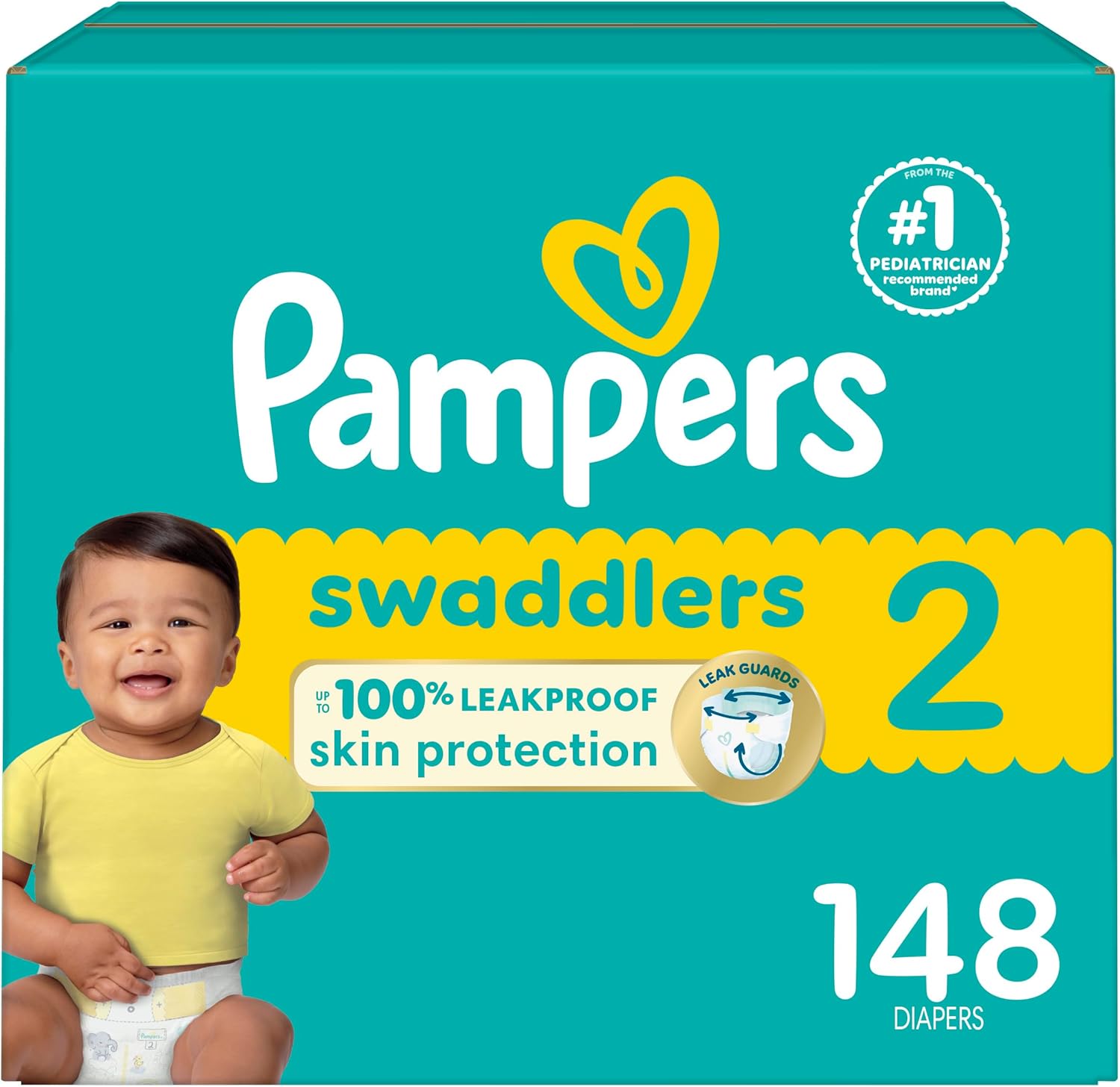 Pampers Baby Diapers - Swaddlers - Size 2, 148 Count, Ultra Absorbent Disposable Infant Diaper Size 2 148