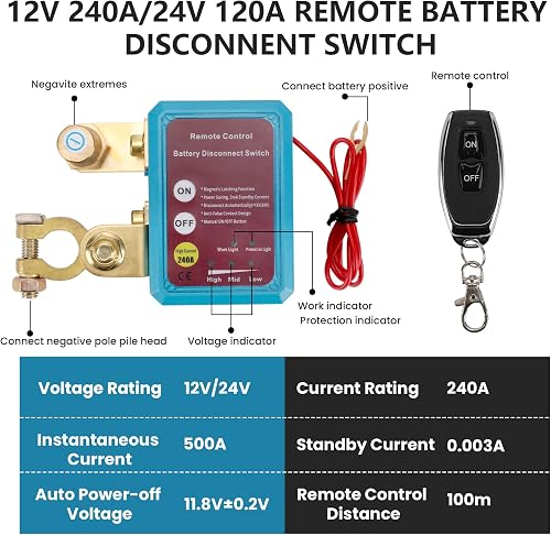 VIXKPIRR Coupe Circuit Batterie 12V avec Télécommande Sans Fil 240A - 3