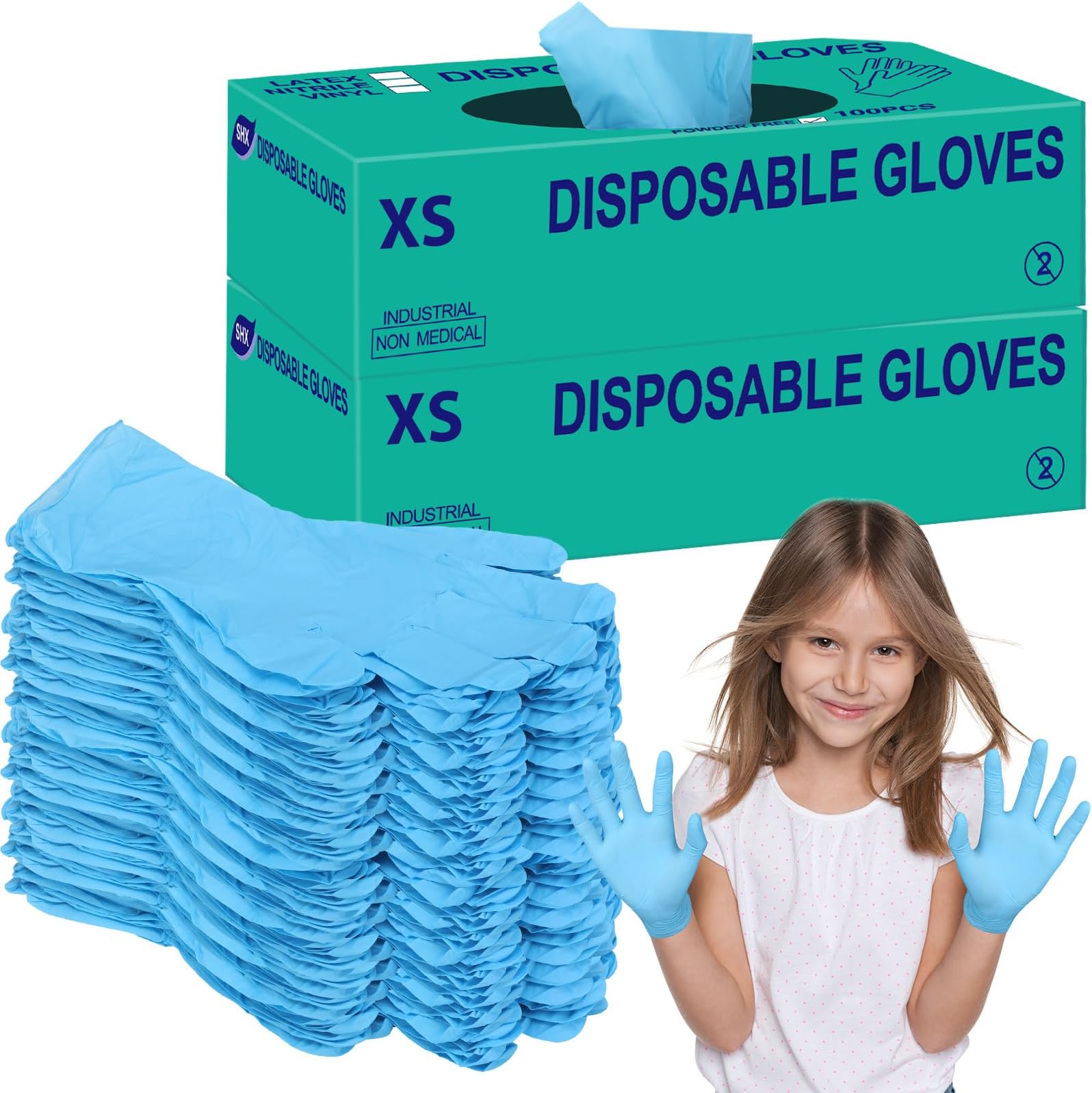 Woanger 200 Pieces Kids Nitrile Gloves Disposable Gloves