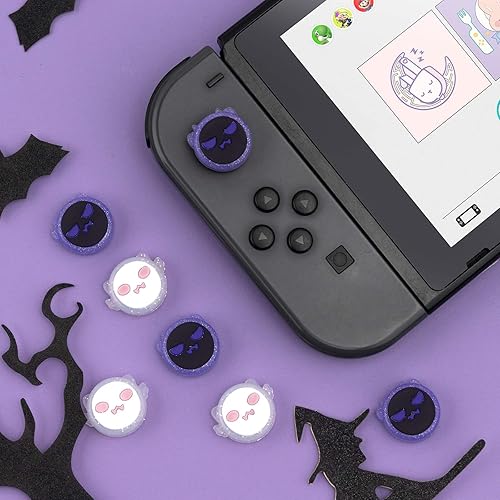 Miniatura 6 de GeekShare 4 tapas de agarre para el pulgar de Halloween de fantasma funda de silicona suave compatible con Nintendo Switch OLED y Switch Lite