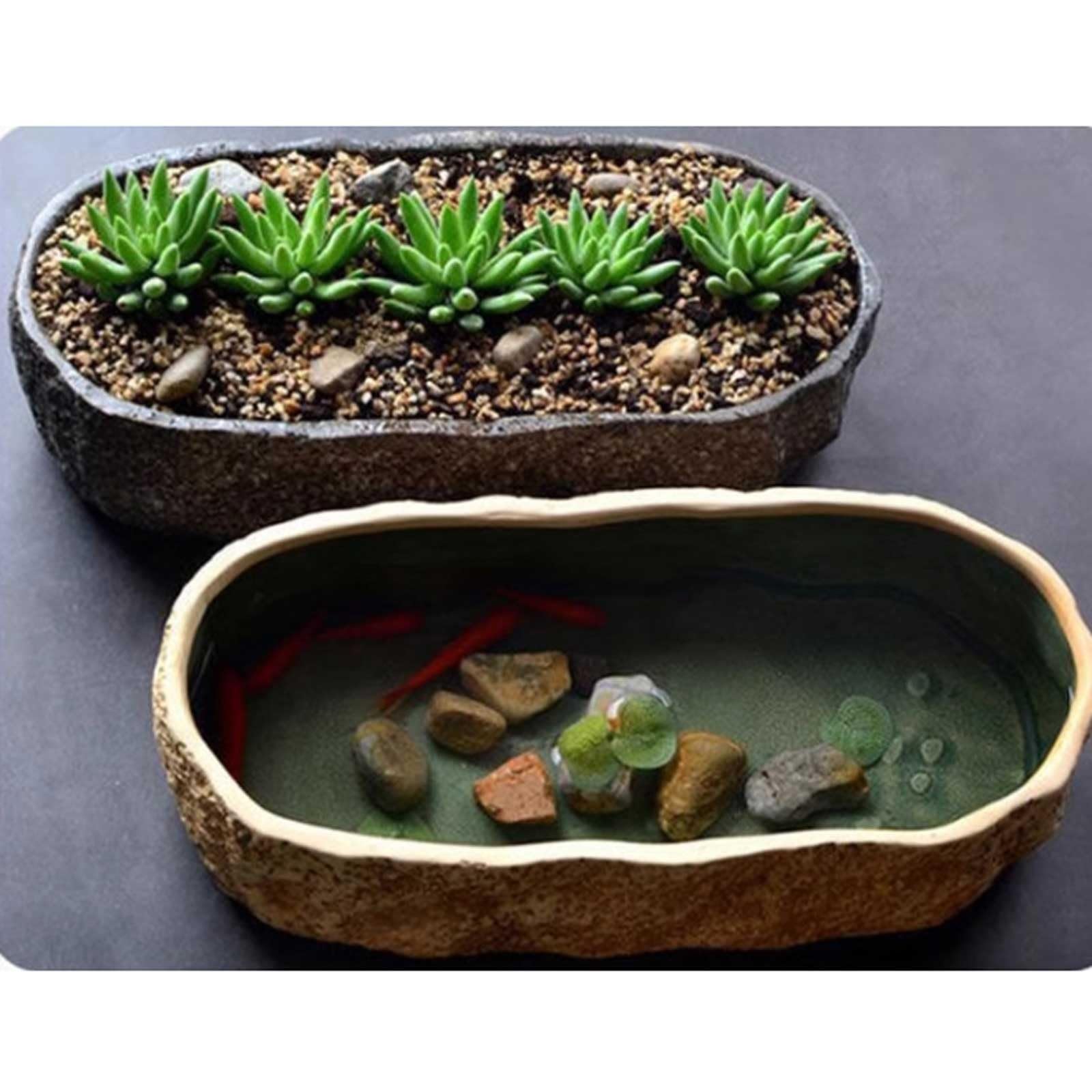 Acquario per Pesci Acquario in Ceramica Acquario for Tartarughe Bacino in Ceramica Casa Piccolo Vaso Decorativo in Ceramica for Fiori Acquari(Bruin)