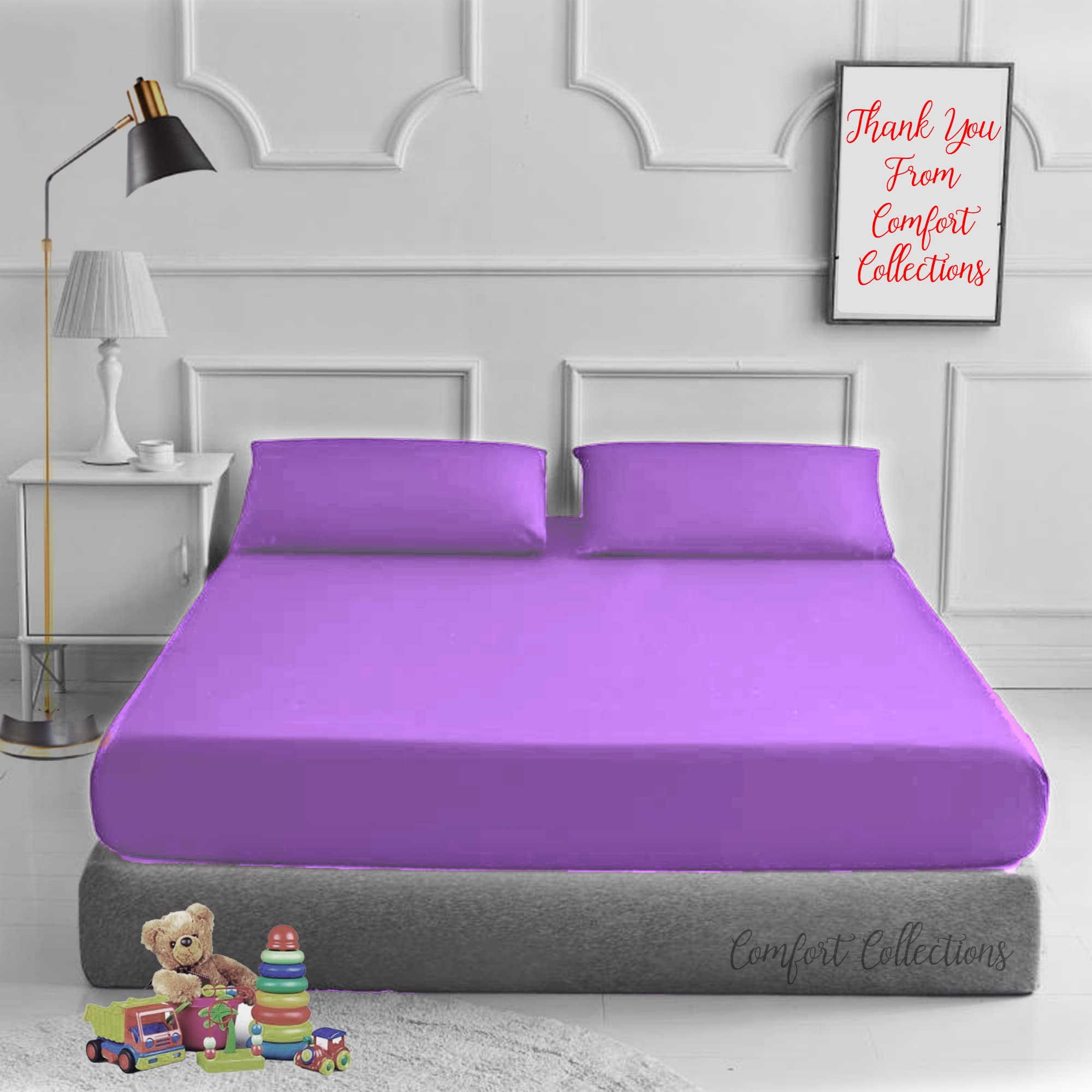 Comfort Collections Plain Dyed Easy Care Poly Cotton Flat and Fitted Sheet Set with Pillow Case Bedding Set (Lilac, Pillowcase Pair Only)